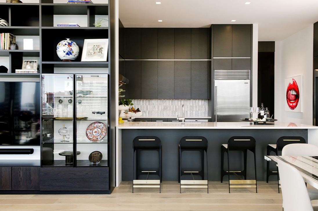 Seaholm Penthouse kitchen illuminated by Lutron Ketra recessed downlights